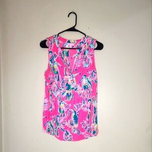 Lily Pulitzer Pink Toucan Pattern Sleeveless Blouse Size M